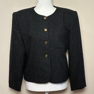 Vintage 80s Norton McNaugton 100% Wool Blazer Women's 8 Gray USA Minimalist
